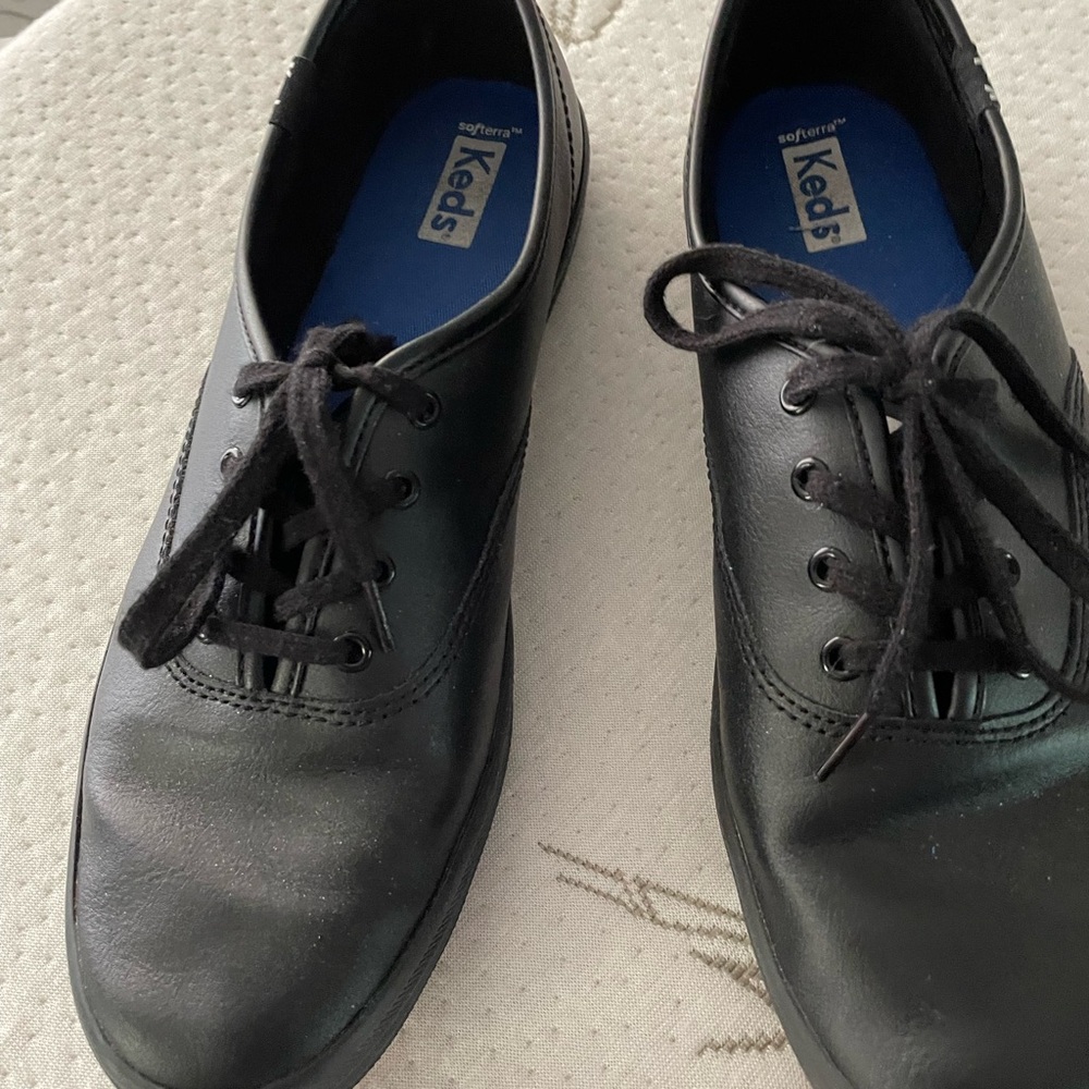 Keds Women’s Champion Black Leather Lace Up Sneaker